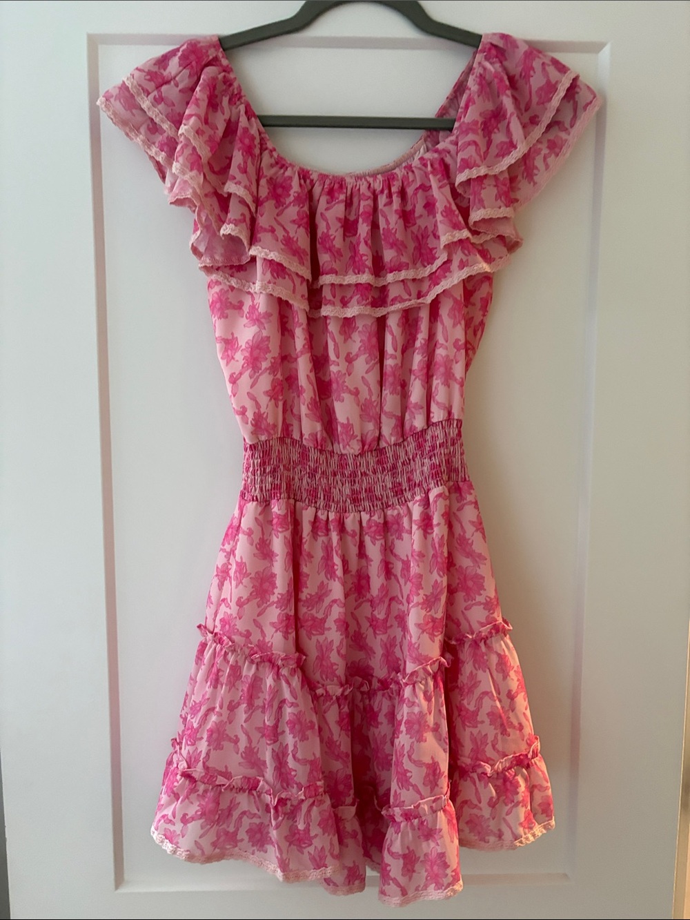 Pink Floral Ruffle Dress